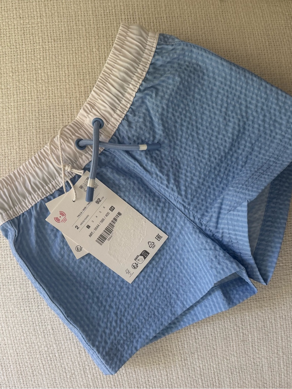 Zara Kids Light Blue and White Swim Trunks